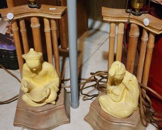 pair of vintage, mid-century, Asian-style figural table lamps