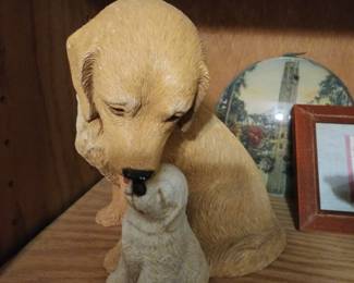 Vintage Sandicast Golden Retriever & Pup Sculpture Signed Sandra Brue