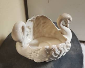 vintage ceramic double-headed swan planter