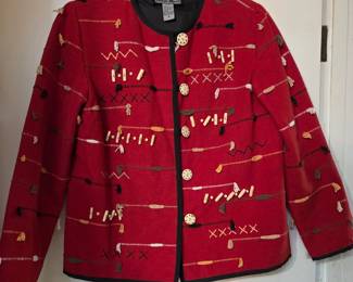 vintage red 100% cotton Indigo Moon beaded and embroidered button-up jacket. 