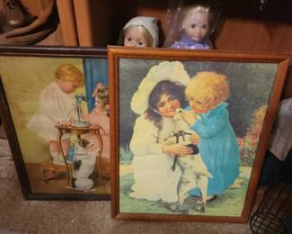 prints are vintage Victorian lithographs by Frederick Morgan, titled "Where Have You Been?". 