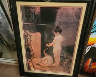 Framed print of the painting After the Bath by the Canadian artist Paul Peel