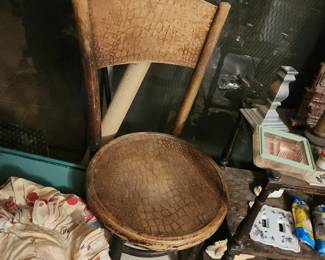 antique Thonet bentwood chair with a crocodile or snakeskin pattern on the seat and backrest. 