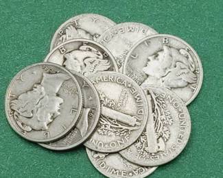 9 Mercury Dimes--90% Silver
