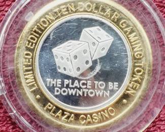 Plaza $10 Gaming Token in Airtite--Center is .60 toz. of .999 Silver
