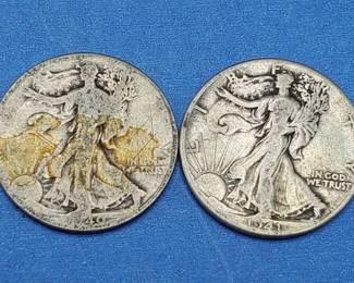 2 Walking Liberty Half Dollars--90% Silver
