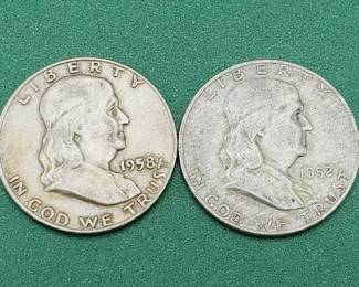 2 Franklin Half Dollars--90% Silver
