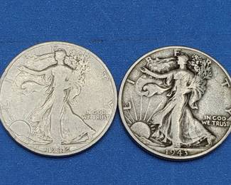 2 Walking Liberty Half Dollars--90% Silver
