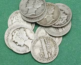 10 Mercury Dimes--90% Silver
