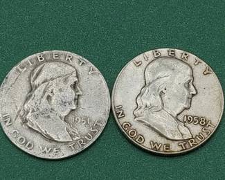 2 Franklin Half Dollars--90% Silver
