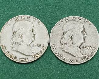 2 Franklin Half Dollars--90% Silver
