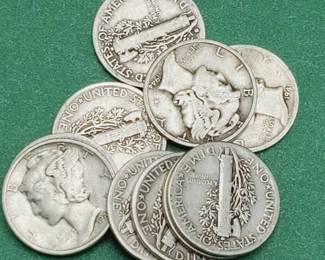 10 Mercury Dimes--90% Silver
