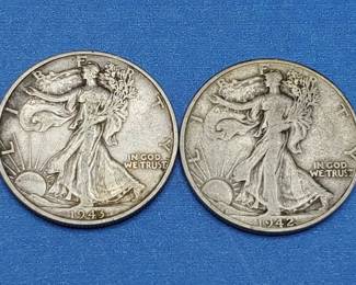 2 Walking Liberty Half Dollars--90% Silver
