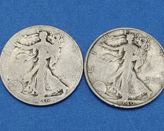 2 Walking Liberty Half Dollars--90% Silver
