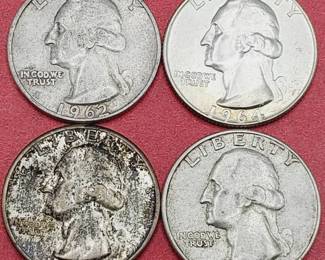 4 Washington Quarters--90% Silver
