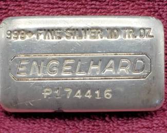 Vintage 10 oz .999 Silver Bar -- Engelhard 