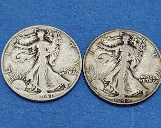 2 Walking Liberty Half Dollars--90% Silver
