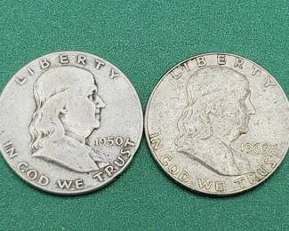 2 Franklin Half Dollars--90% Silver
