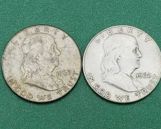 2 Franklin Half Dollars--90% Silver
