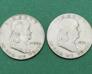 2 Franklin Half Dollars--90% Silver
