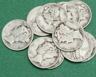 10 Mercury Dimes--90% Silver
