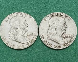 2 Franklin Half Dollars--90% Silver
