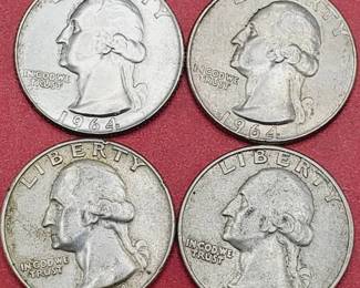4 Washington Quarters--90% Silver
