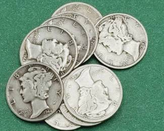 9 Mercury Dimes--90% Silver
