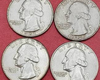 4 Washington Quarters--90% Silver
