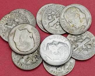 10 Rossevelt Dimes--90% Silver
