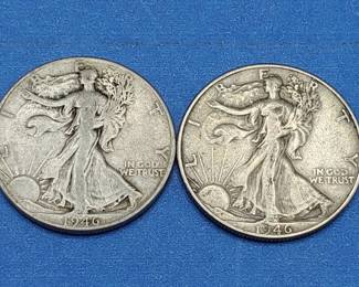 2 Walking Liberty Half Dollars--90% Silver
