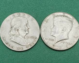 2 90% Silver Half Dollars--Franklin & Kennedy
