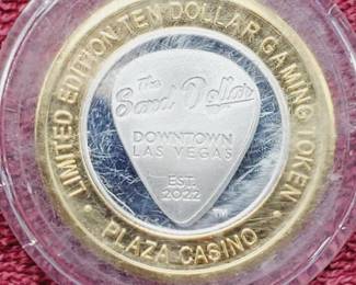 Plaza $10 Gaming Token in Airtite--Center is .60 toz. of .999 Silver

