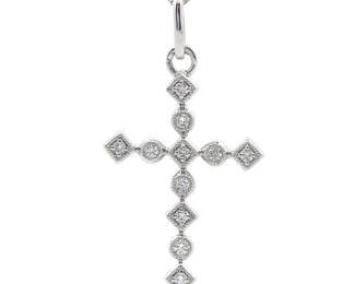Natural Diamond Cross Pendant Necklace in 14k White Gold