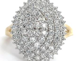 2.04 Carat Diamond Tiered Marquise Cluster Ring in Yellow Gold
