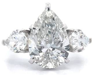 7.04 Carat Diamond Pear Three-Stone Ring in 14k White Gold
