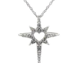 0.10 Carat Natural Diamond Star of Ishtar Heart Necklace in White Gold