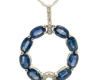 2.62 Carat Natural Sapphire & Diamond Wreath Pendant Necklace in 14k Gold