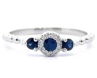 0.29 Carat Natural Blue Sapphire & Diamond Halo Textured Ring in 14k Gold