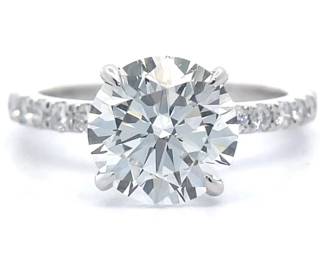 3.50 Carat Diamond Solitaire Pavé Ring in 14k White Gold