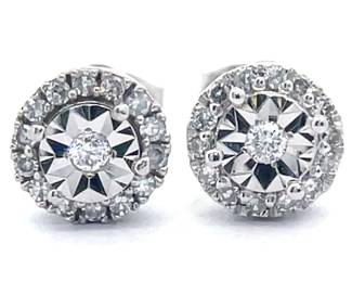 0.17 Carat Diamond Miracle Illusion Halo Stud Earrings in White Gold