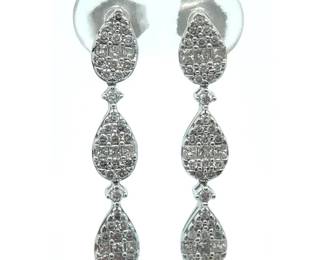 0.50 Carat Natural Diamond Raindrop Linear Dangle Earrings in White Gold