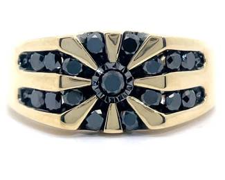 Men's 1 Carat Fancy Black Diamond Channel Square Top Ring in Yellow Gold