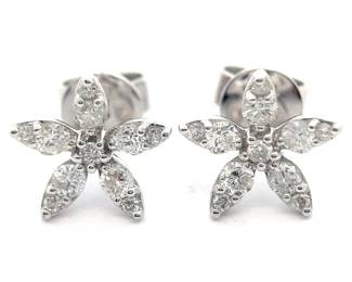0.60 Carat Natural Diamond Flower Stud Earrings in 14k White Gold