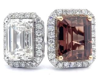 Aaron Barsha 6.28 Carat Zircon & Natural Diamond Halo Two-Stone Ring in 14k Gold