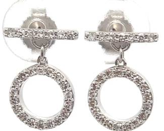 0.25 Carat Natural Diamond Infinity Circle Bar Earrings in 14k White Gold