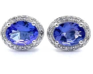 0.22 Carat Natural Diamond & Tanzanite Halo Stud Earrings in 14k White Gold
