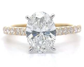 4.27 Carat Diamond Oval Pavé Cathedral Ring in 14k Yellow Gold