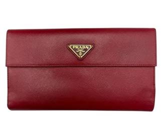 Prada Red Saffiano Leather Continental Wallet
