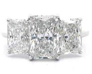 4.02 Carat Diamond Radiant Cut Three-Stone Ring in 14k White Gold